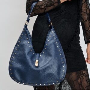 Moda Luxe Olivia Midnight Blue Gold Studded Hobo Bag